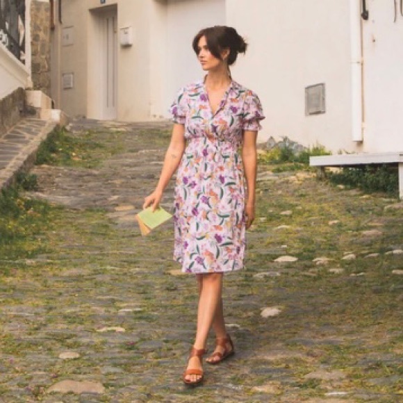 Aurora Midi dress w/ POCKETS ! CottageCore Sustainable Small Batch Shell print - Picture 3 of 5